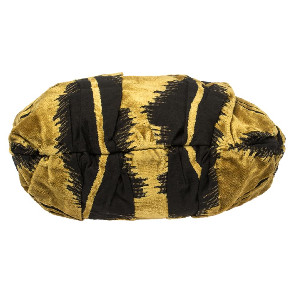 Women's Gucci Mustard/Black Printed Velvet and Fabric Large Hysteria Hobo