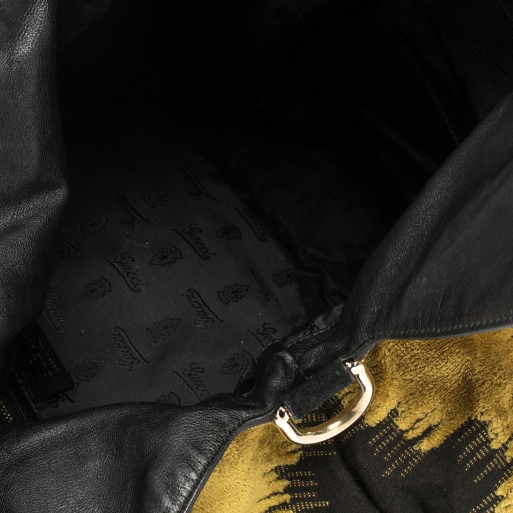 Gucci Mustard/Black Printed Velvet and Fabric Large Hysteria Hobo 2