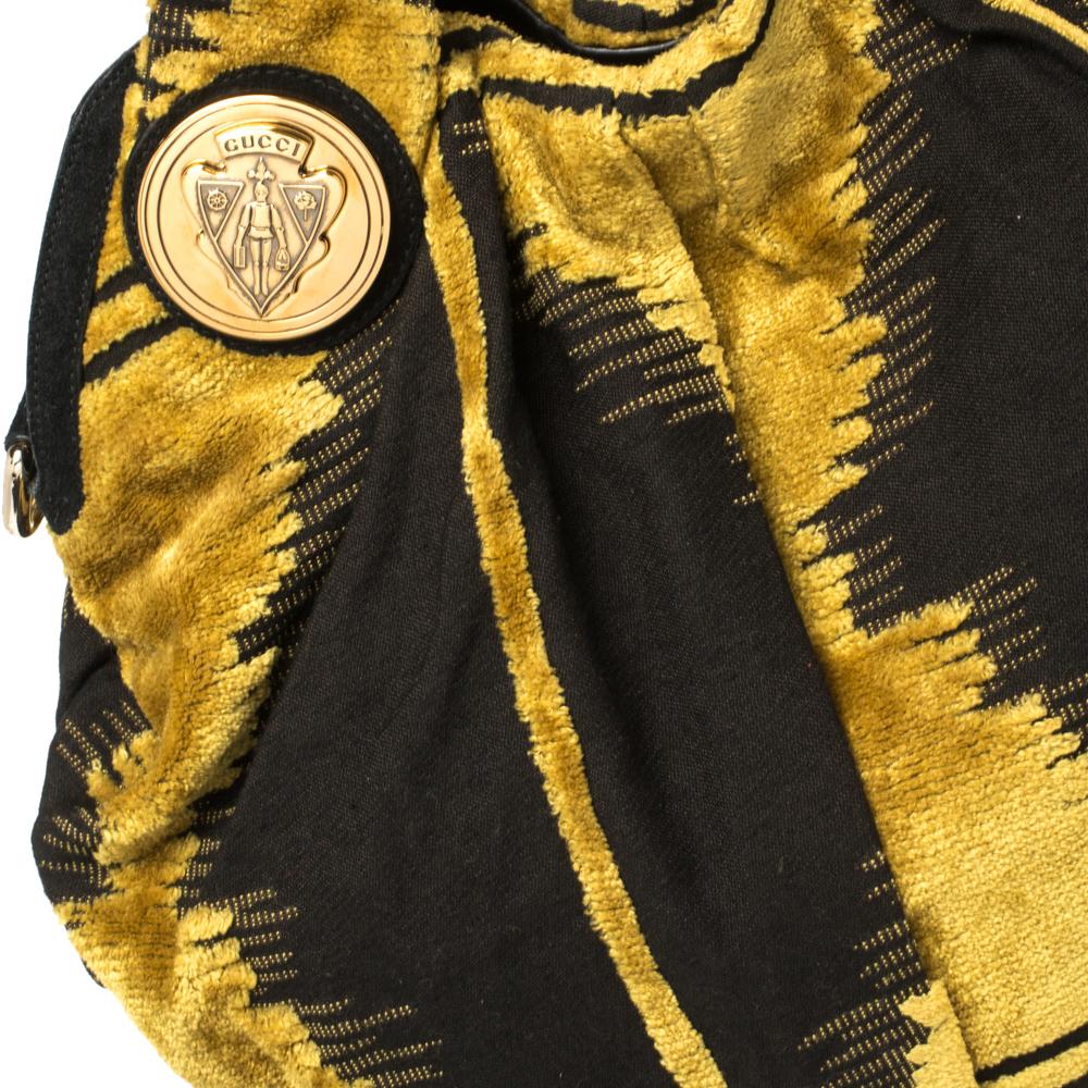 Gucci Mustard/Black Printed Velvet and Fabric Large Hysteria Hobo 3