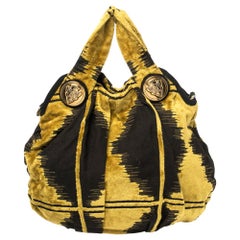 Gucci Mustard/Black Printed Velvet and Fabric Large Hysteria Hobo