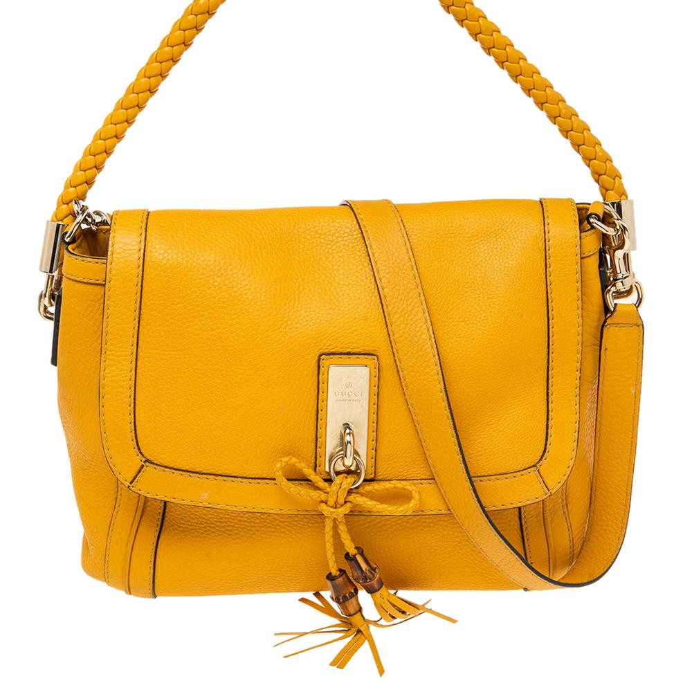 Gucci Mustard Leather Flap Bella Shoulder Bag 1