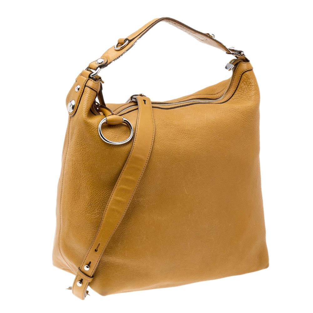 Gucci - Grand sac à main en cuir moutarde « Icon Bit » Pour femmes en vente