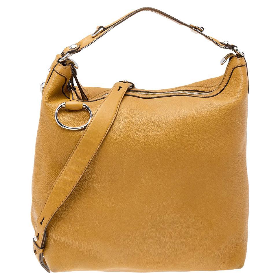 Gucci Mustard Leather Large Icon Bit Hobo For Sale
