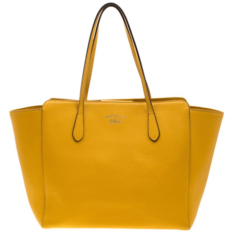 Gucci Mustard Leather Large Swing Shopper Tote