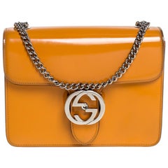 Gucci Mustard Patent Leather Small Interlocking GG Shoulder Bag