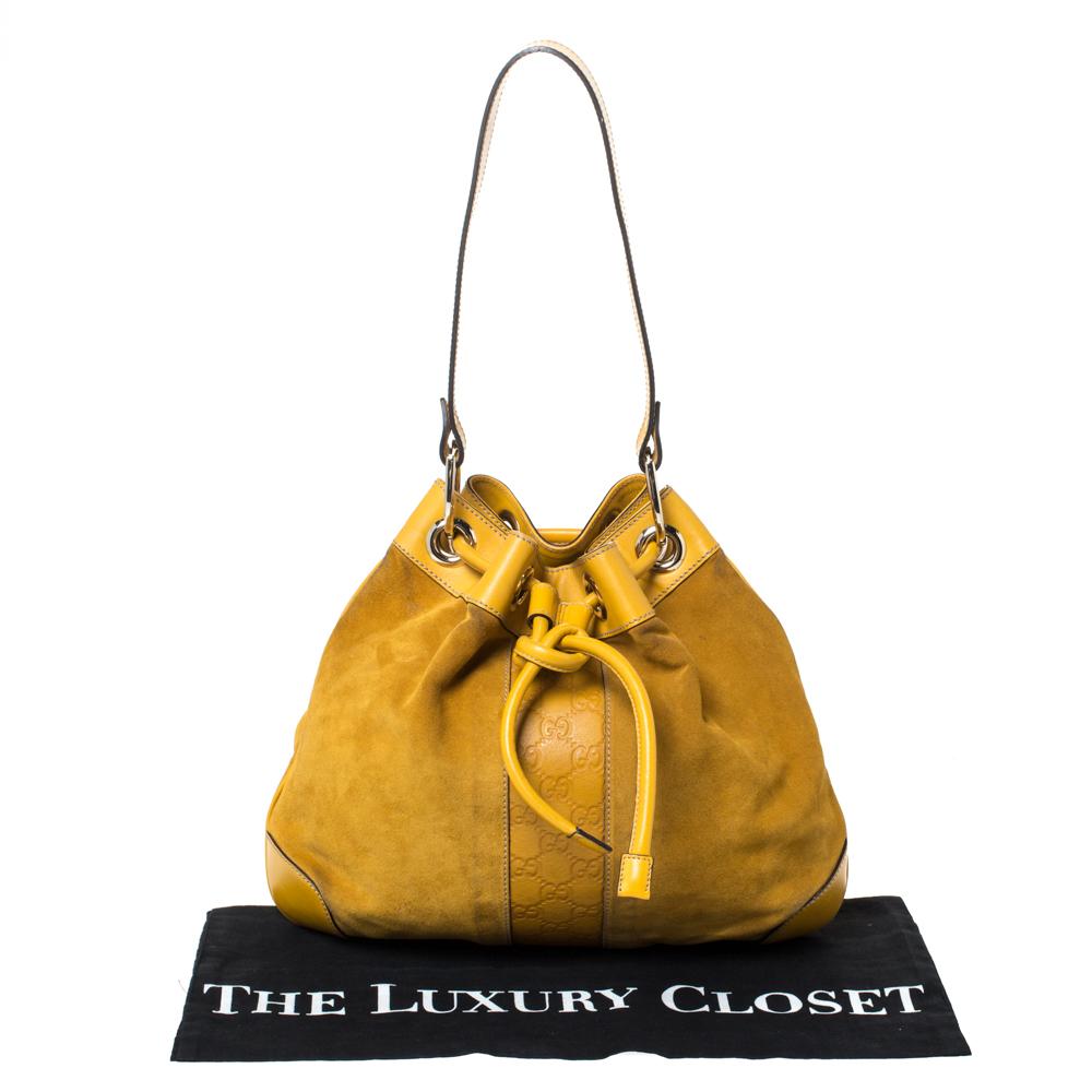 Gucci Mustard Suede and Leather Drawstring Hobo 4