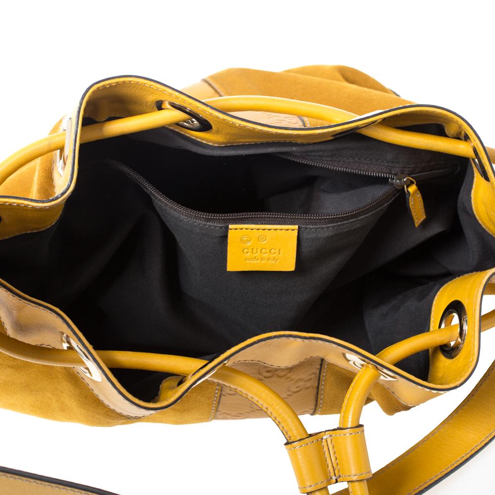 Brown Gucci Mustard Suede and Leather Drawstring Hobo