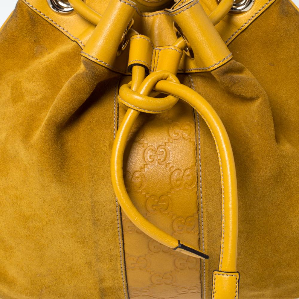 Women's Gucci Mustard Suede and Leather Drawstring Hobo