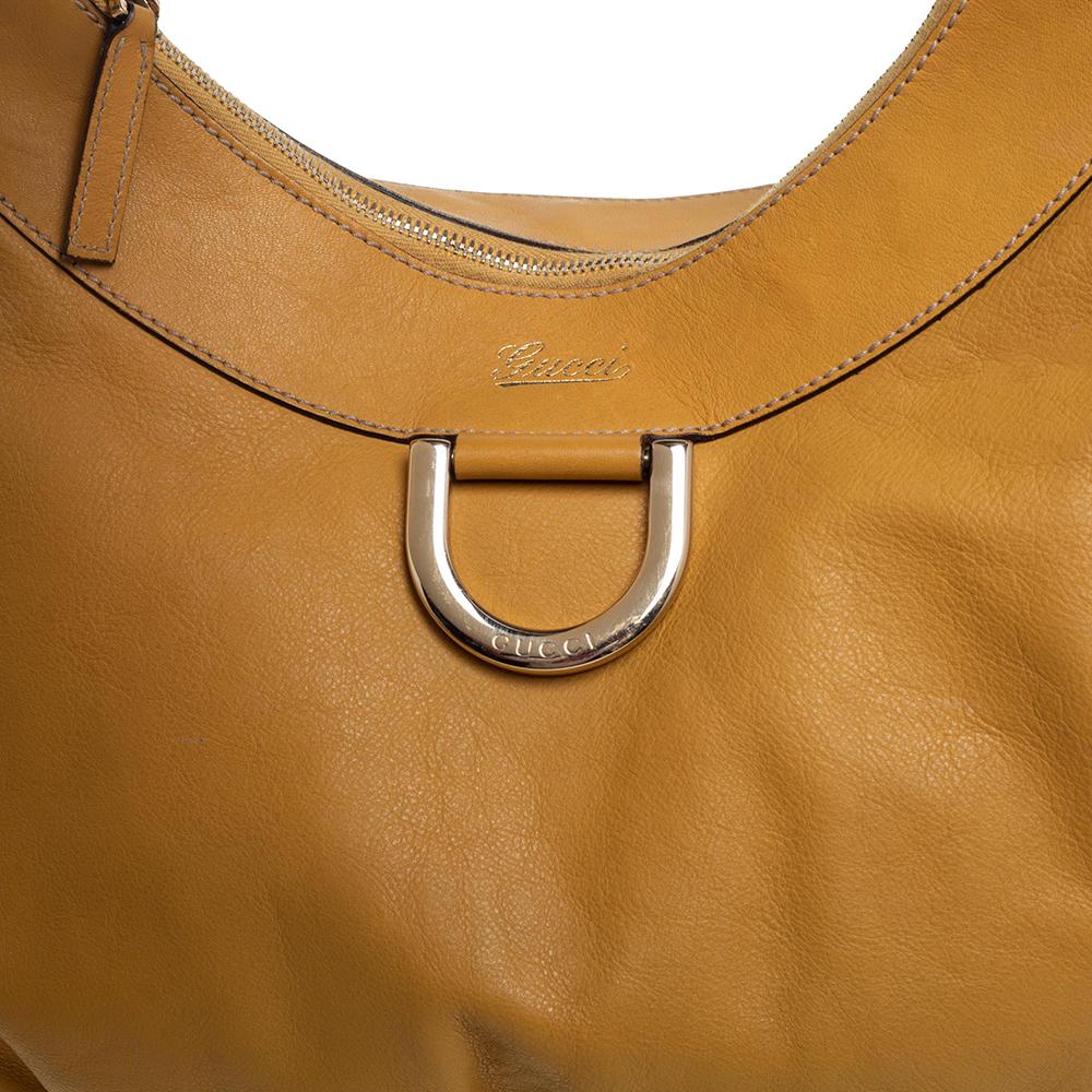 Gucci Mustard Yellow Leather Large D-Ring Hobo 5