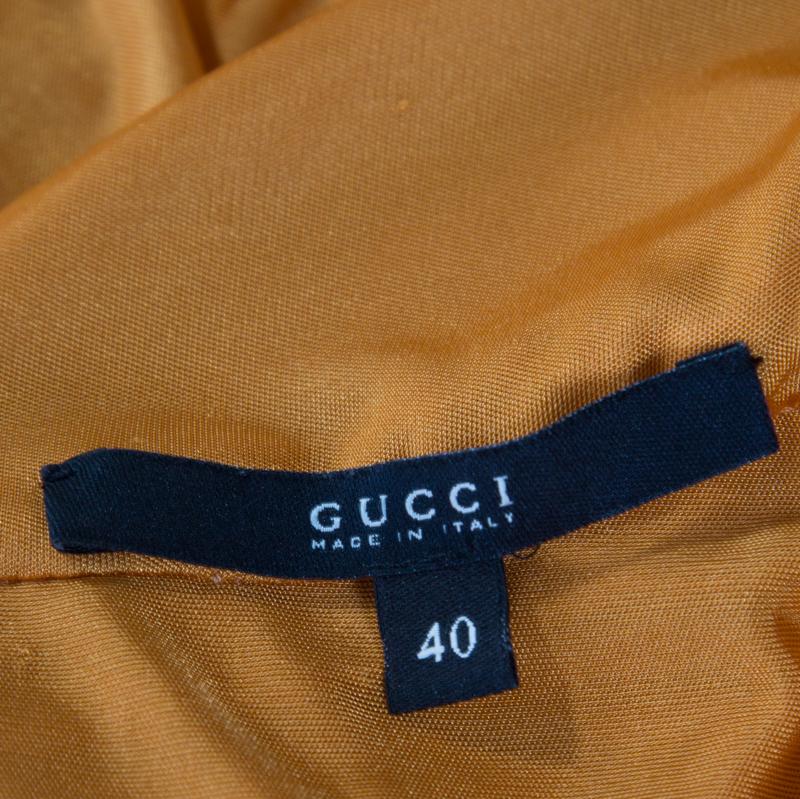 Gucci Mustard Yellow Plunge Neck Cutout Back Plisse Dress S 1