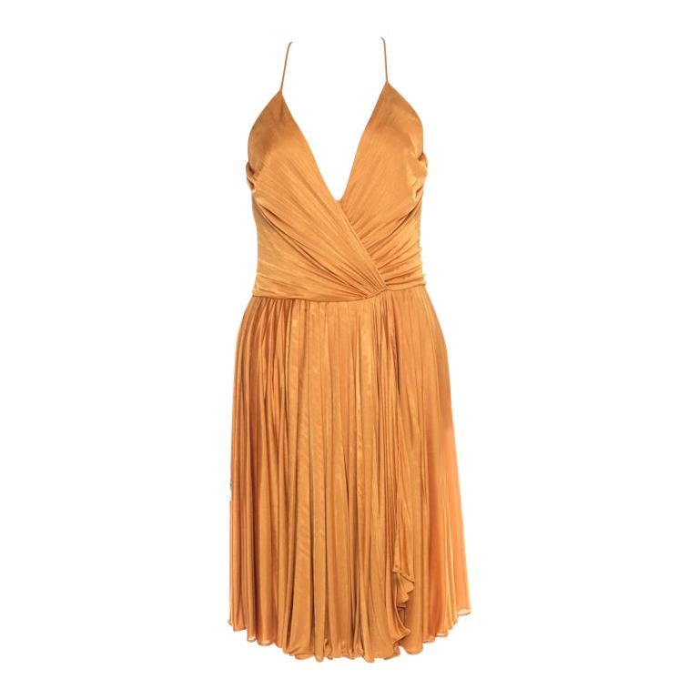 Gucci Mustard Yellow Plunge Neck Cutout Back Plisse Dress S