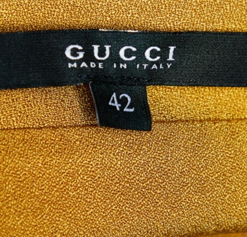 De las mujeres Gucci Top de Seda Amarillo Mostaza con Ribete de Contraste M