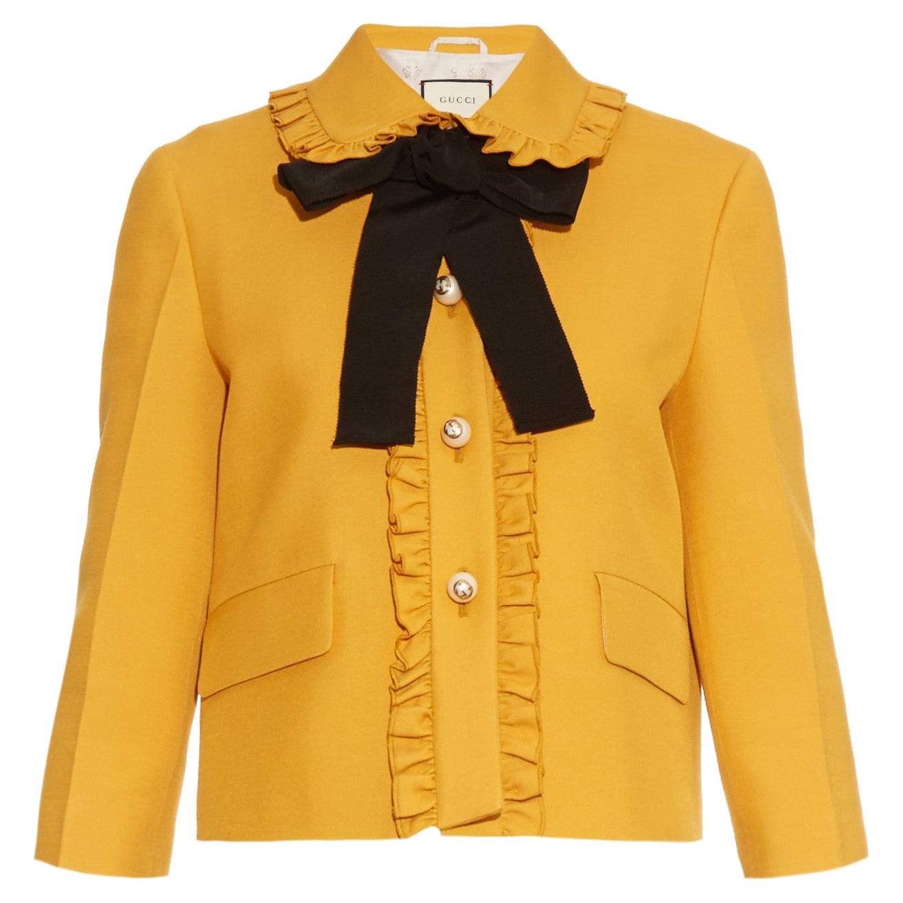 GUCCI mustard yellow silk & wool RUFFLED CROPPED Jacket 36 XXS