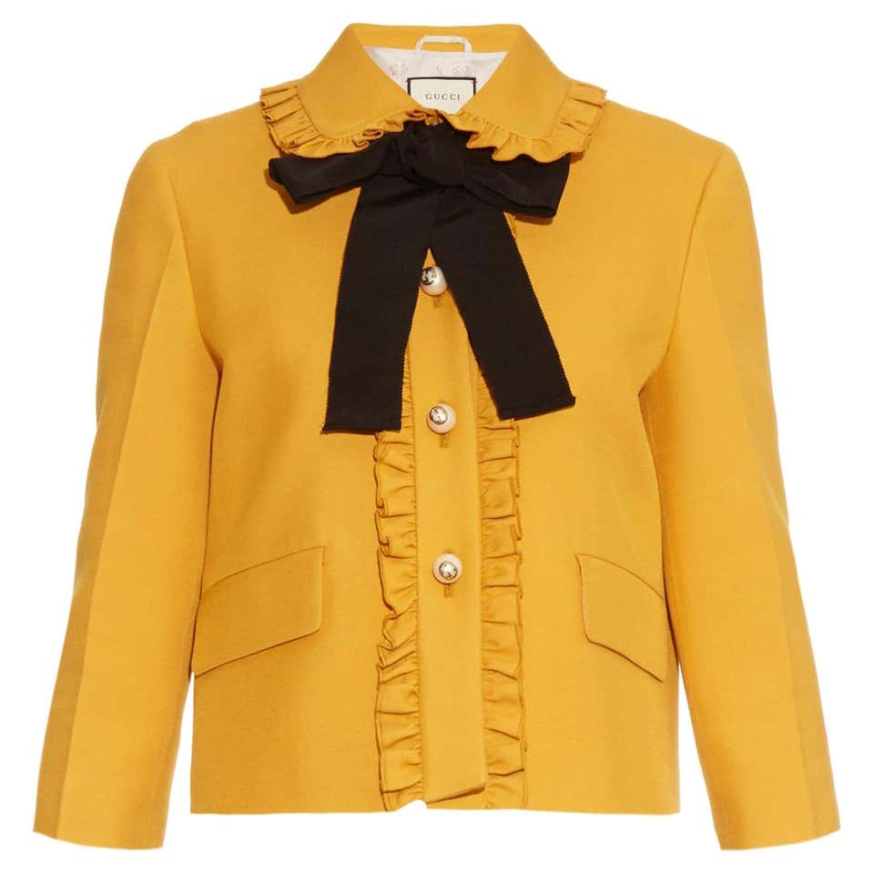 Gold Ruffle Jacket GUCCI mustard yellow silk and wool RUFFLED CROPPED Jacket 36 XXS at 1stDibs