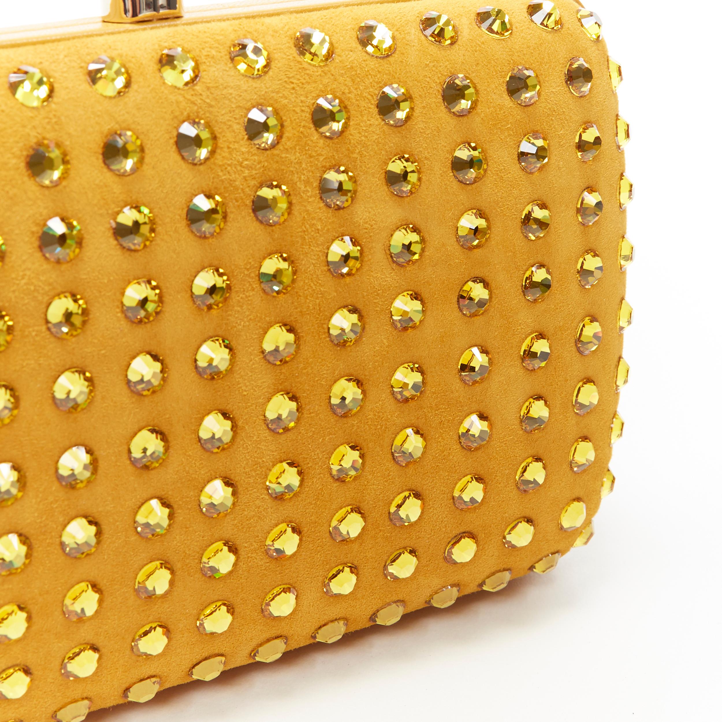 Yellow GUCCI mustard yellow suede crystal embellished leather trimmed box clutch bag