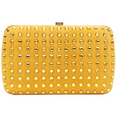 GUCCI mustard yellow suede crystal embellished leather trimmed box clutch bag
