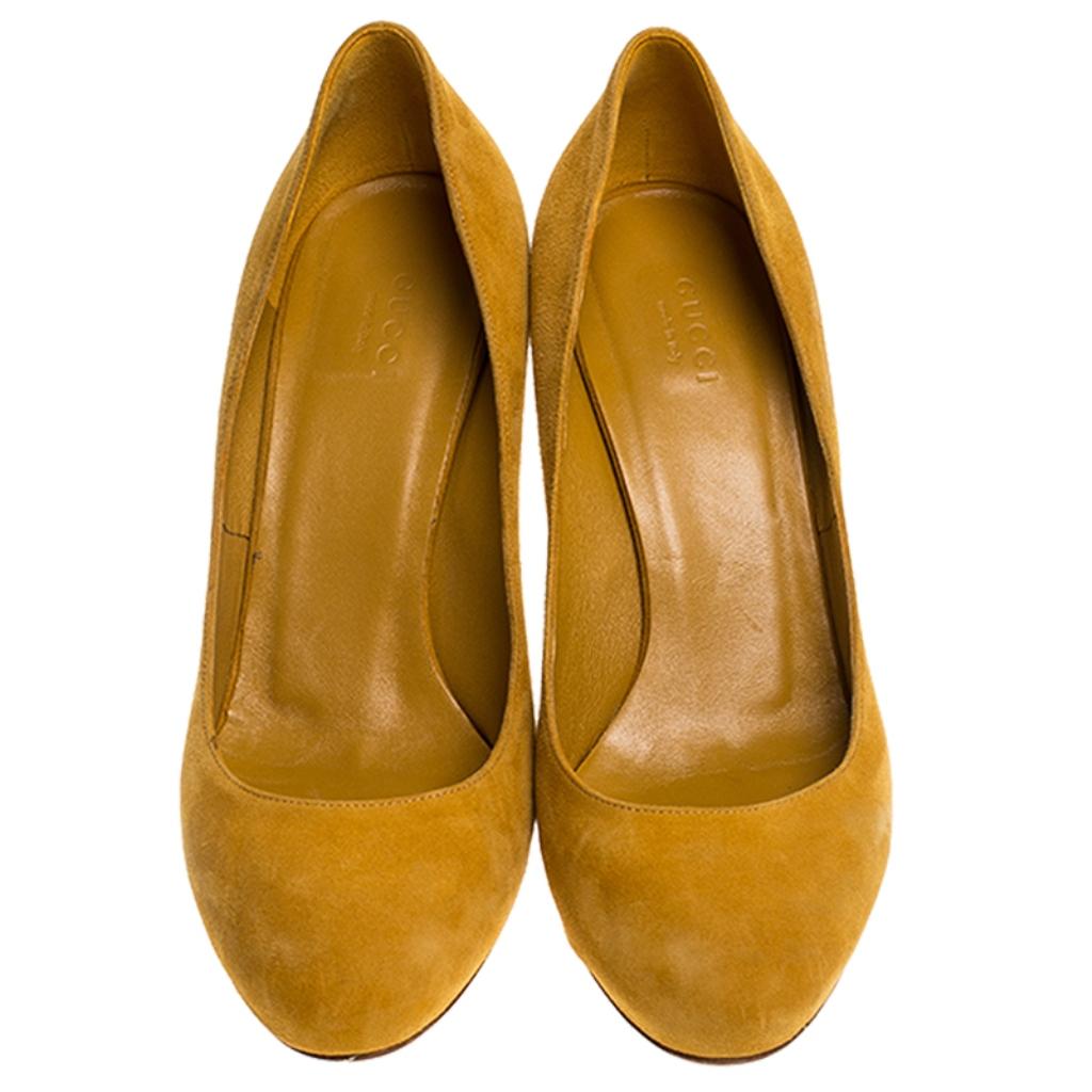 mustard suede pumps