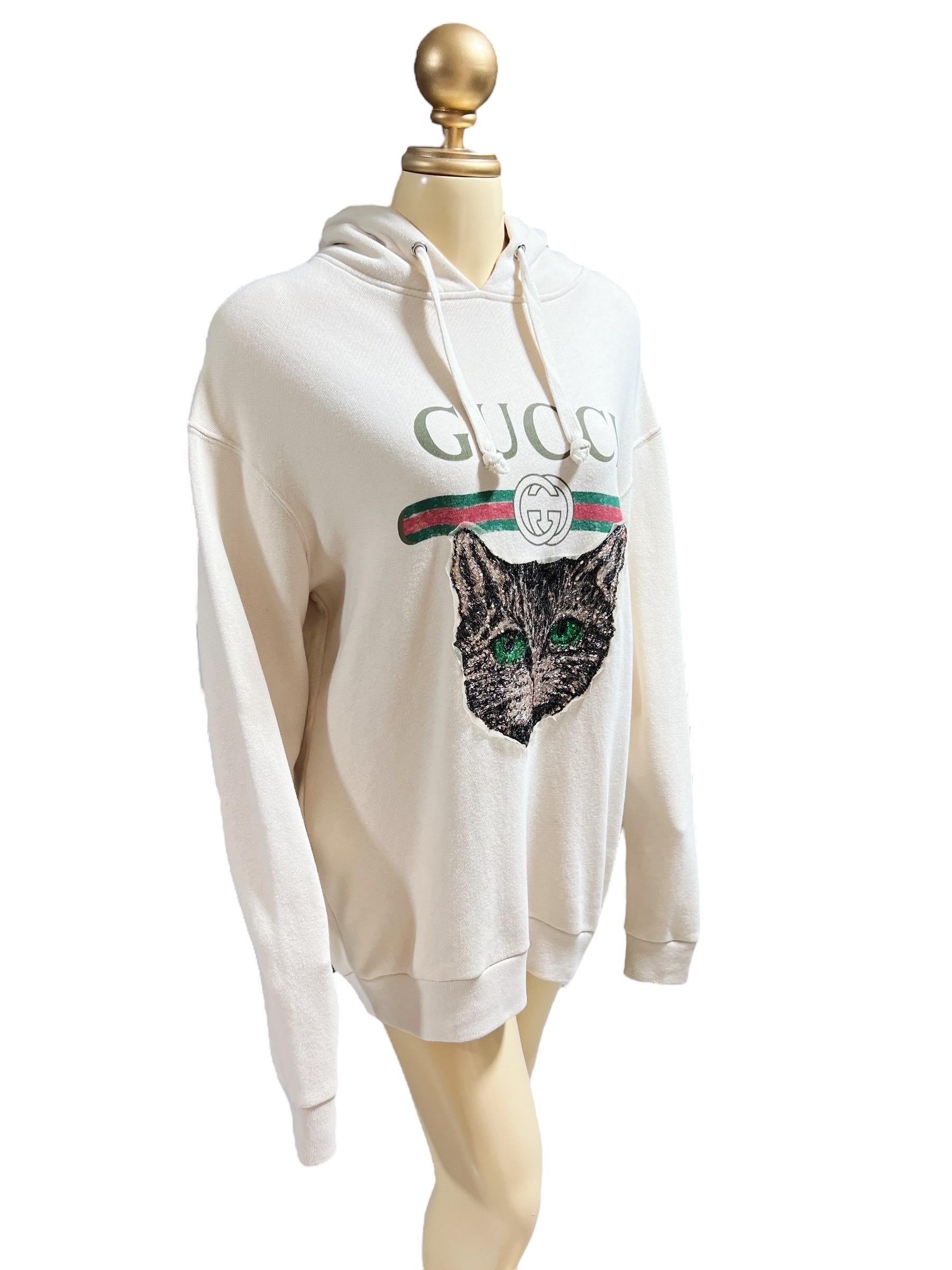 Gray GUCCI Mystic Cat Oversize Hoodie For Sale