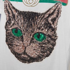 GUCCI Mystic Cat Sequin embroidered GG logo oversized tshirt XS