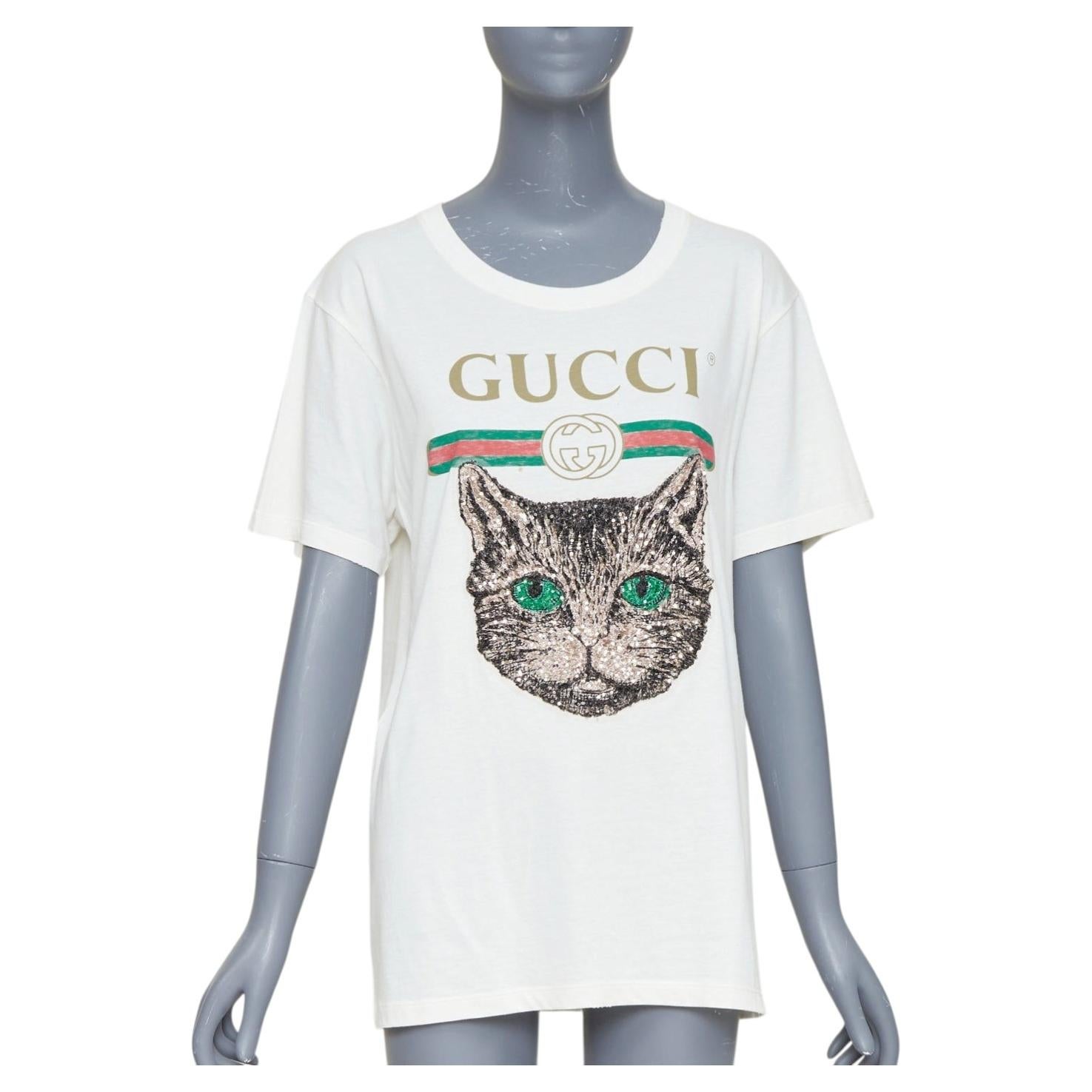 GUCCI Mystic Cat Paillettenstickerei GG Logo übergroßes Tshirt XS