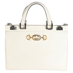 Gucci Mystic White Grainy Calfskin Medium Zumi Top Handle Bag