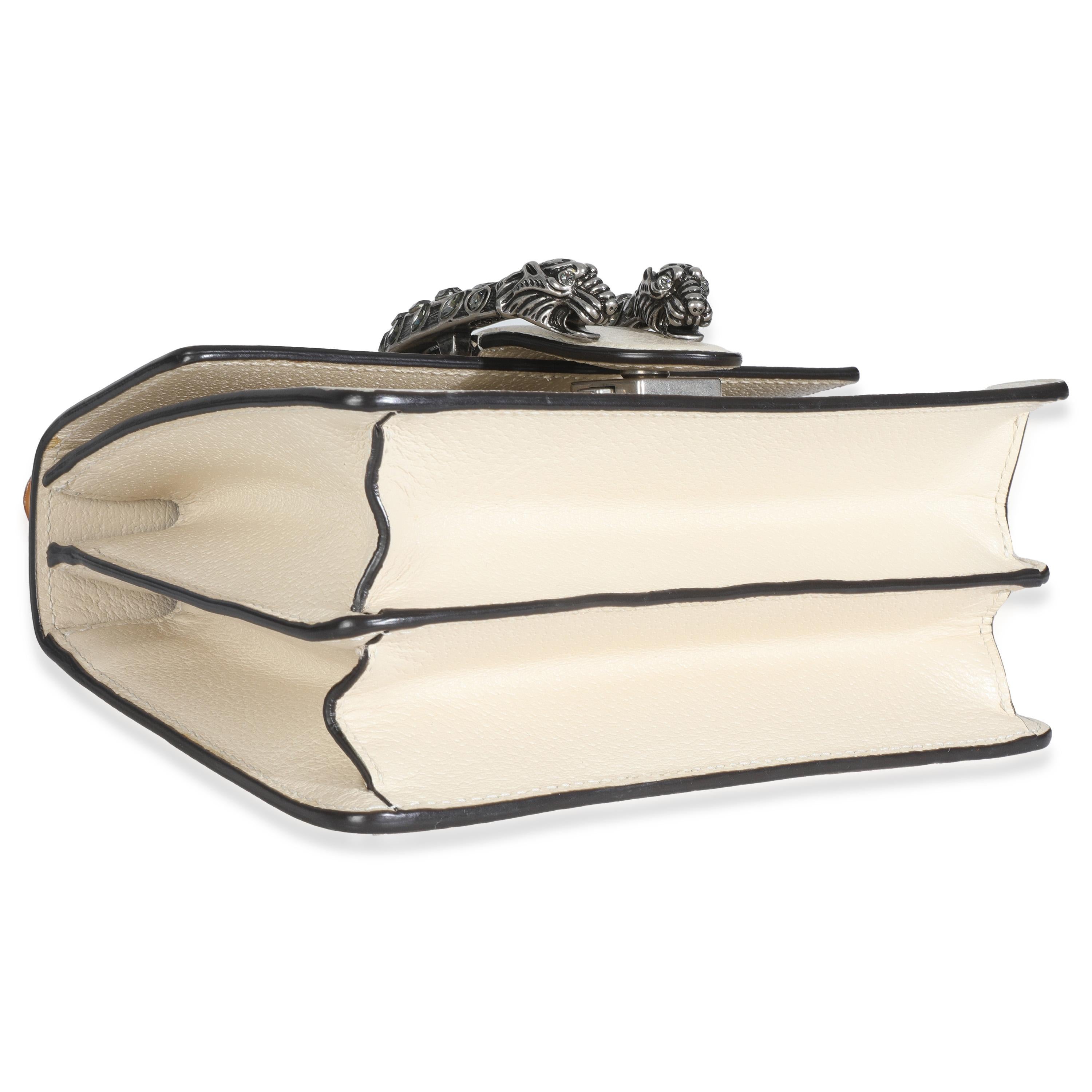 Gucci, Mystic White Textured Calfskin Crystal Bamboo Web Mini Dionysus Top Handle en vente 2