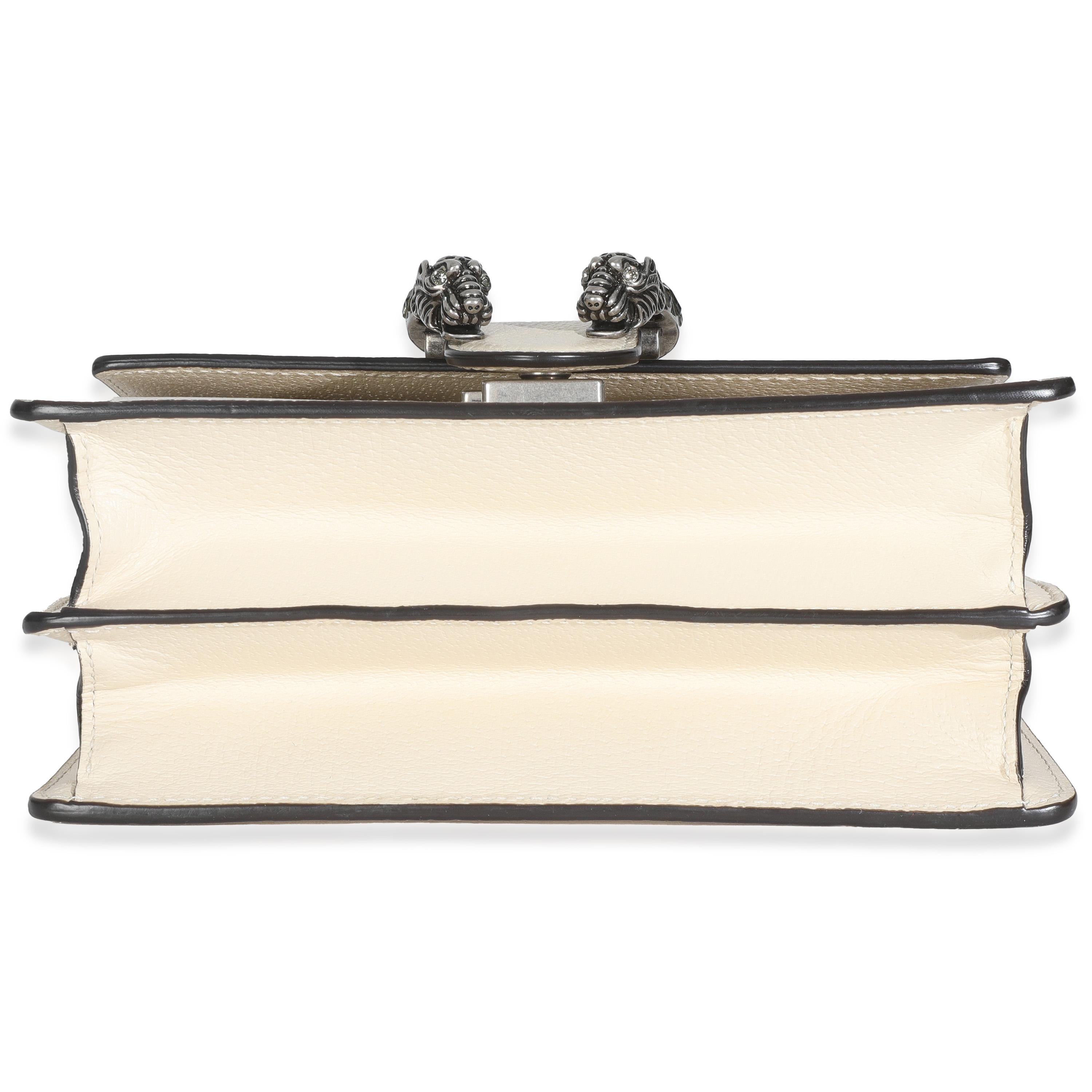 Gucci, Mystic White Textured Calfskin Crystal Bamboo Web Mini Dionysus Top Handle en vente 3