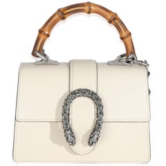 Gucci Mystic White Textured Calfskin Crystal Bamboo Web Mini Dionysus Top Handle