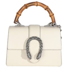 Gucci Mystic White Textured Calfskin Crystal Bamboo Web Mini Dionysus Top Handle