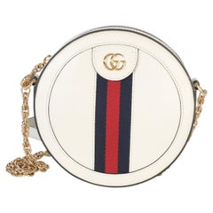 Gucci Mystic White Textured Calfskin Web Mini Ophidia Round Bag