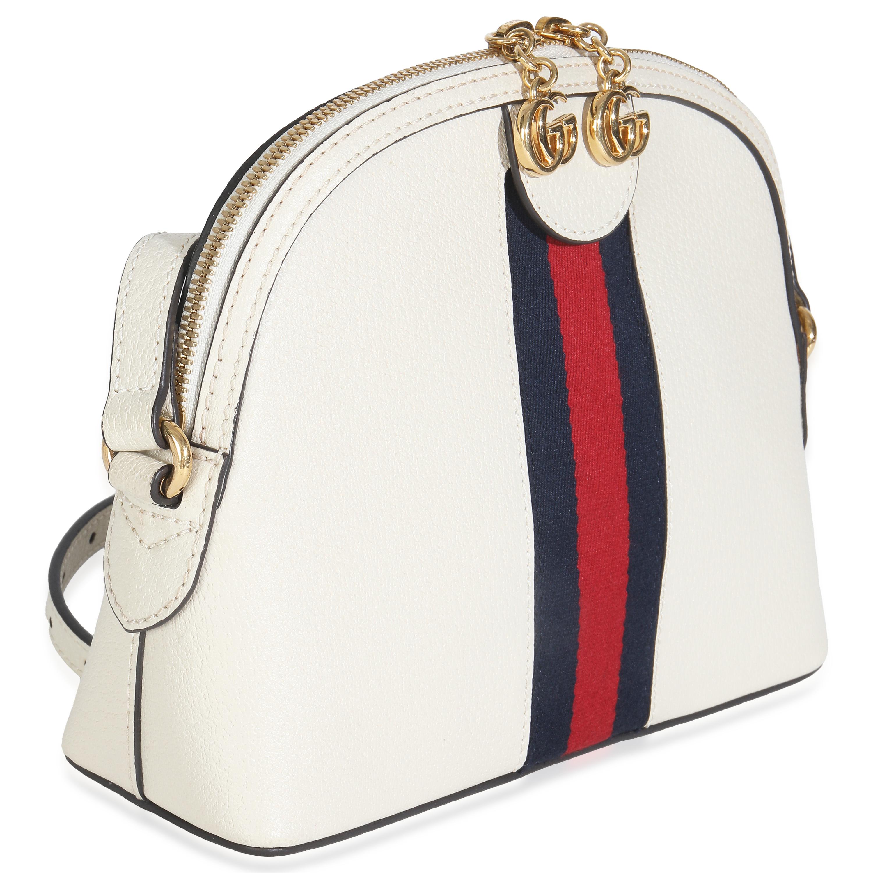 Bianco Gucci Mystic White Textured Dollar Calfskin Web Small Ophidia Dome Bag in vendita