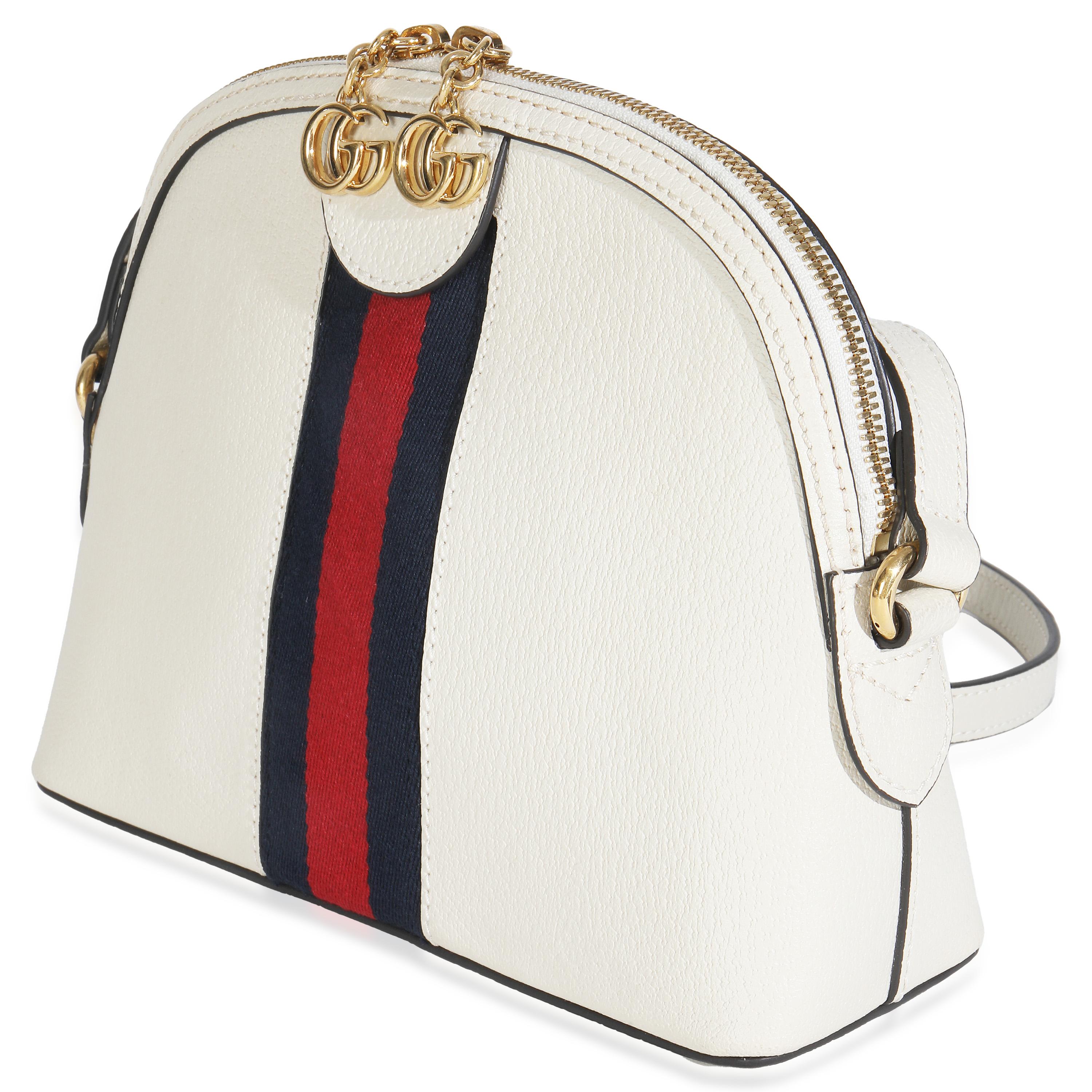 Gucci Mystic White Textured Dollar Calfskin Web Small Ophidia Dome Bag In condizioni ottime in vendita a New York, NY