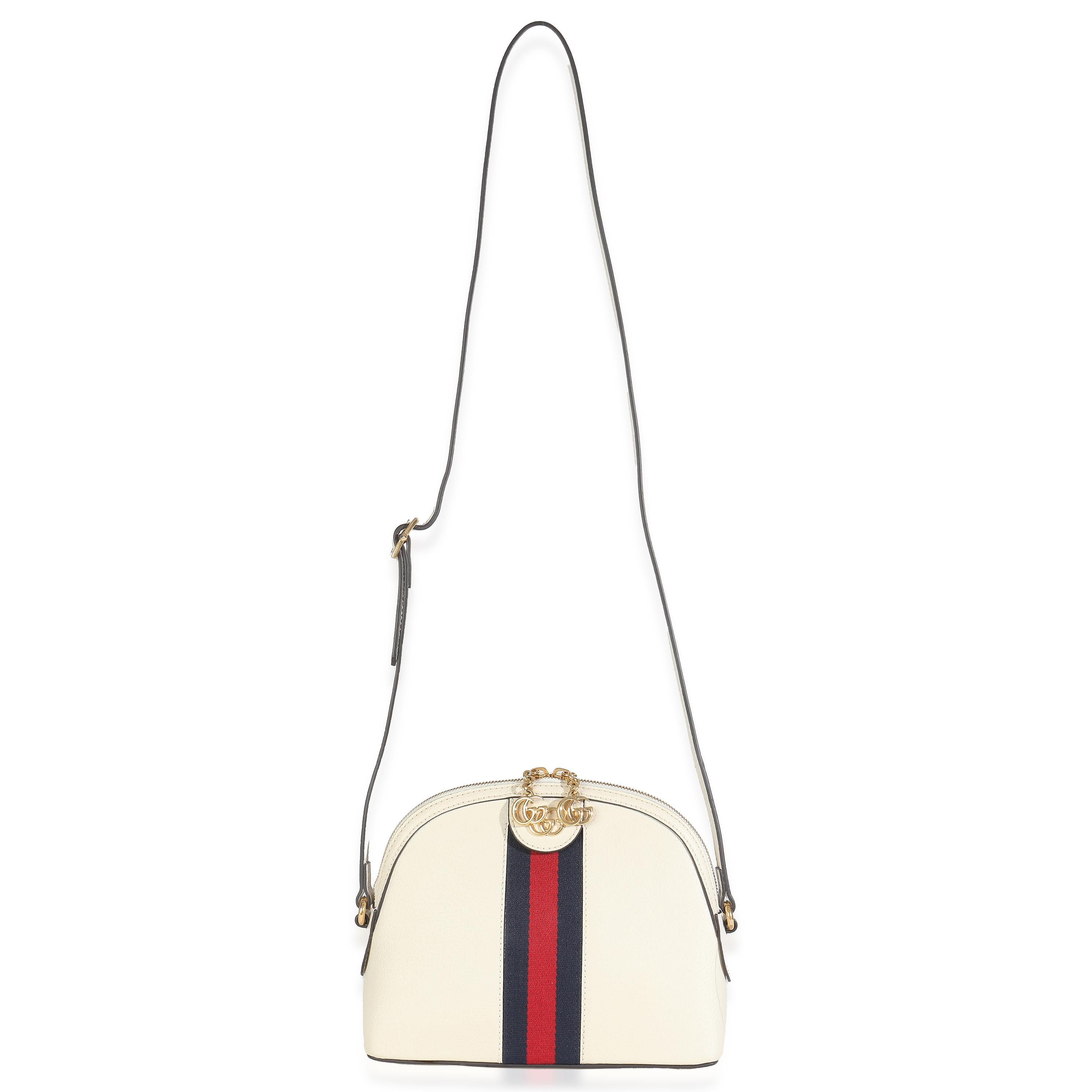 Donna Gucci Mystic White Textured Dollar Calfskin Web Small Ophidia Dome Bag in vendita