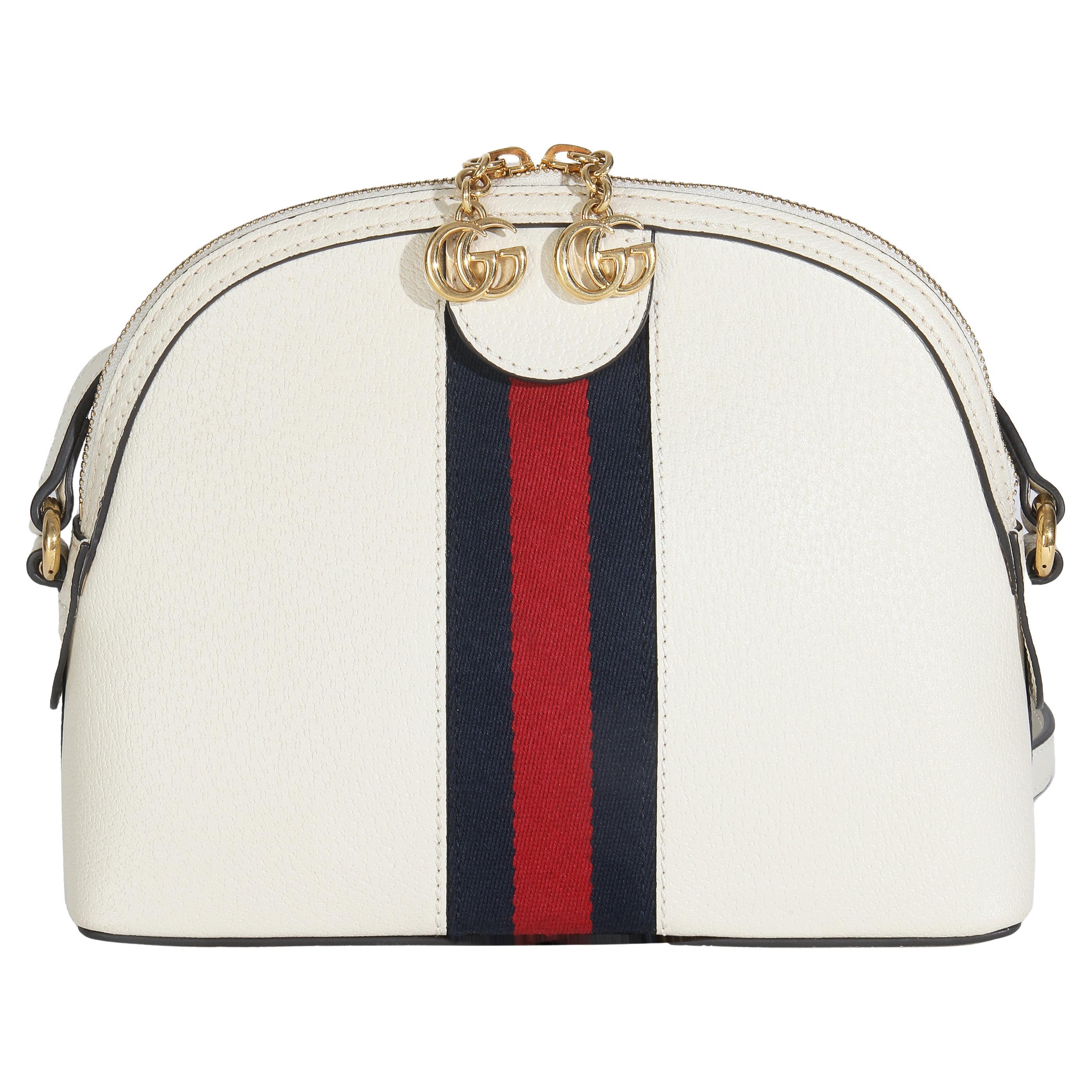 Gucci Mystic White Textured Dollar Calfskin Web Small Ophidia Dome Bag