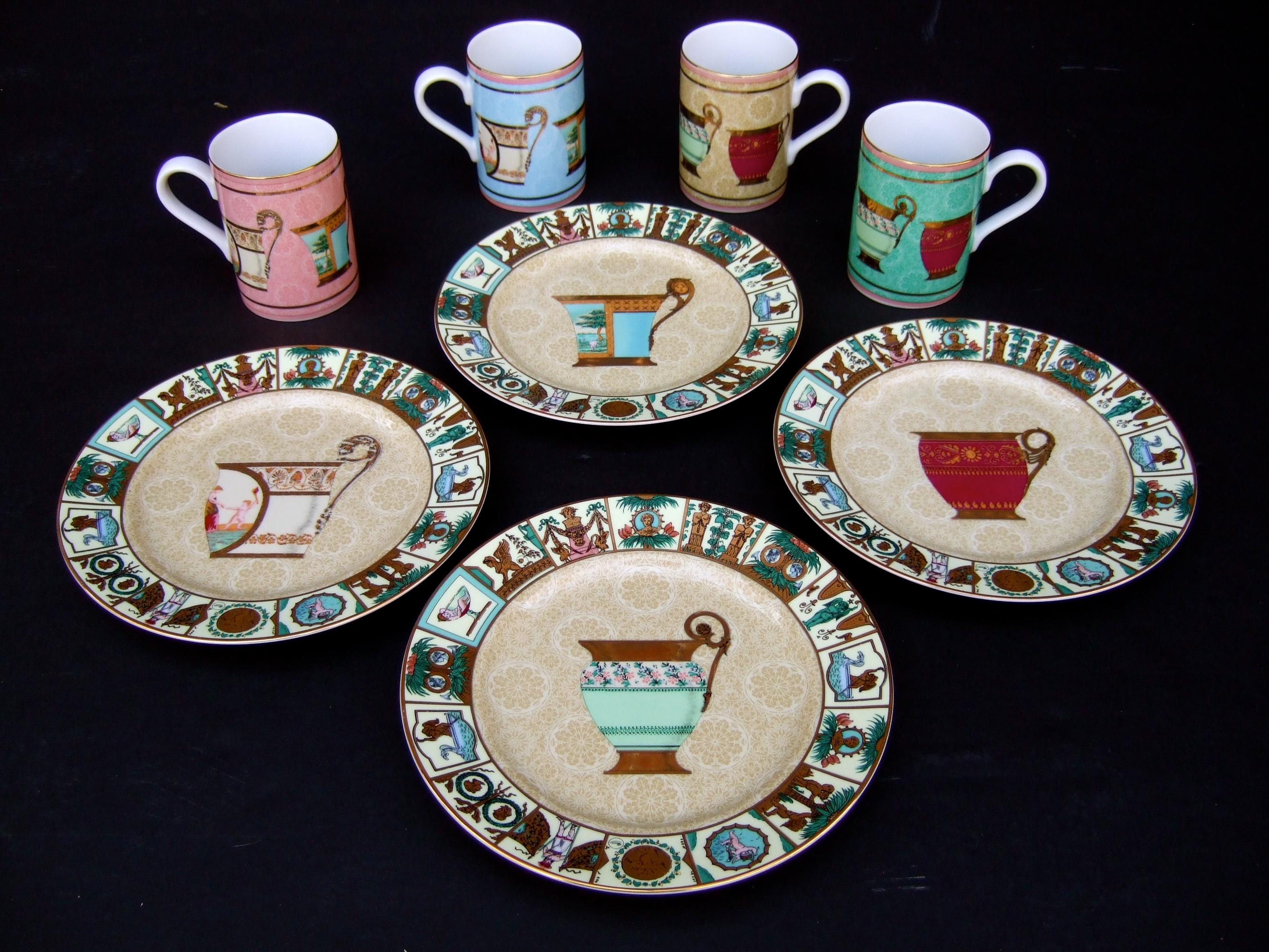 Gucci Mythological Set of Four Desert Plates & Four Porcelain Ceramic Mugs  For Sale 10