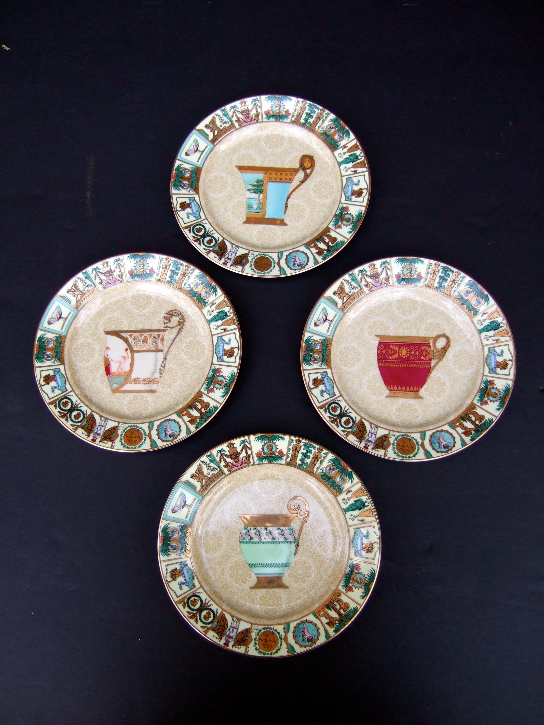 Women's or Men's Gucci Mythological Set of Four Desert Plates & Four Porcelain Ceramic Mugs  For Sale