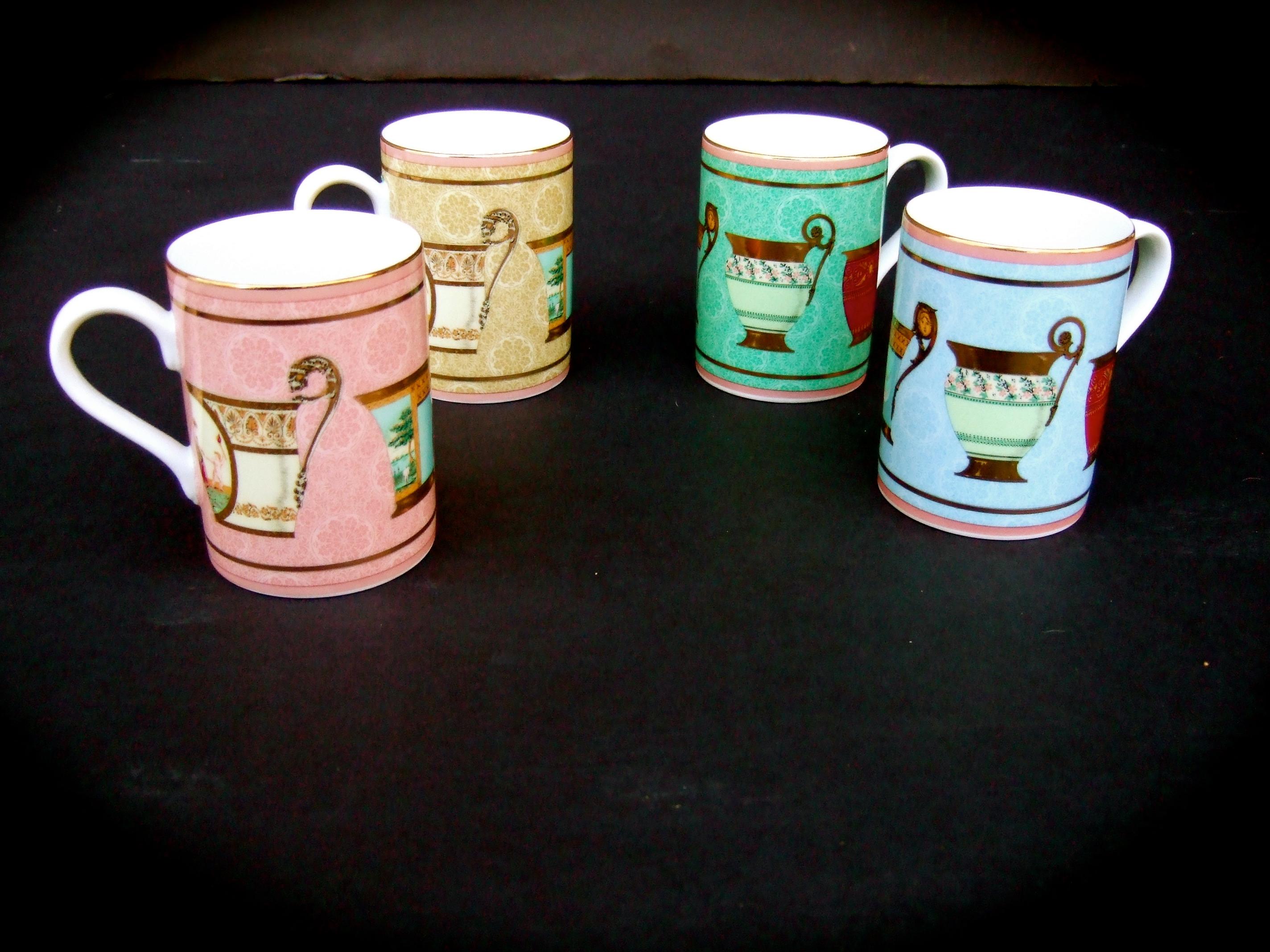 Gucci Mythological Set of Four Desert Plates & Four Porcelain Ceramic Mugs  For Sale 1