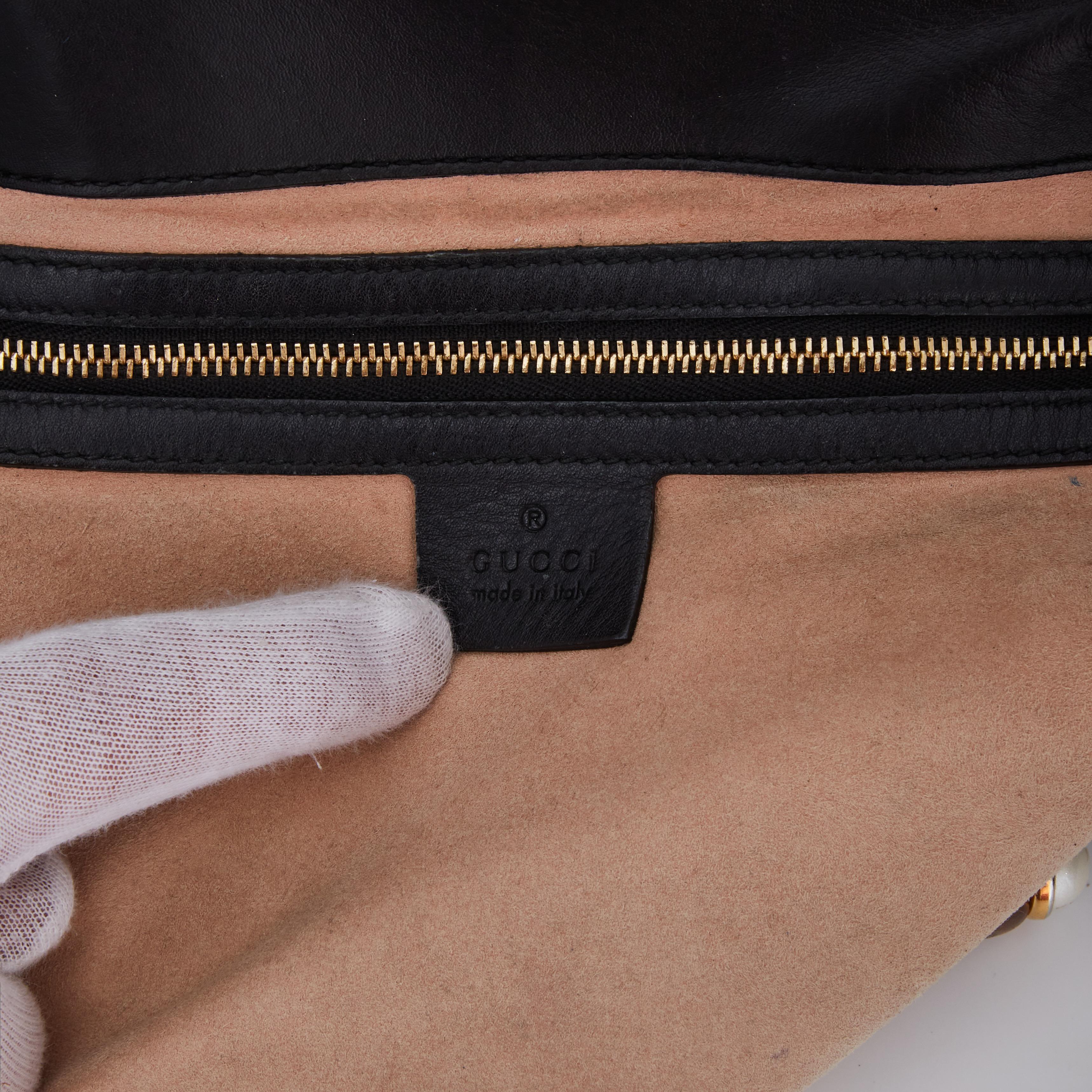 Gucci Nappa Bamboo Black Medium Nymphaea Top Handle Bag (453766) 1