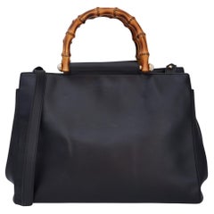 Gucci Nappa Bamboo Black Medium Nymphaea Top Handle Bag (453766)