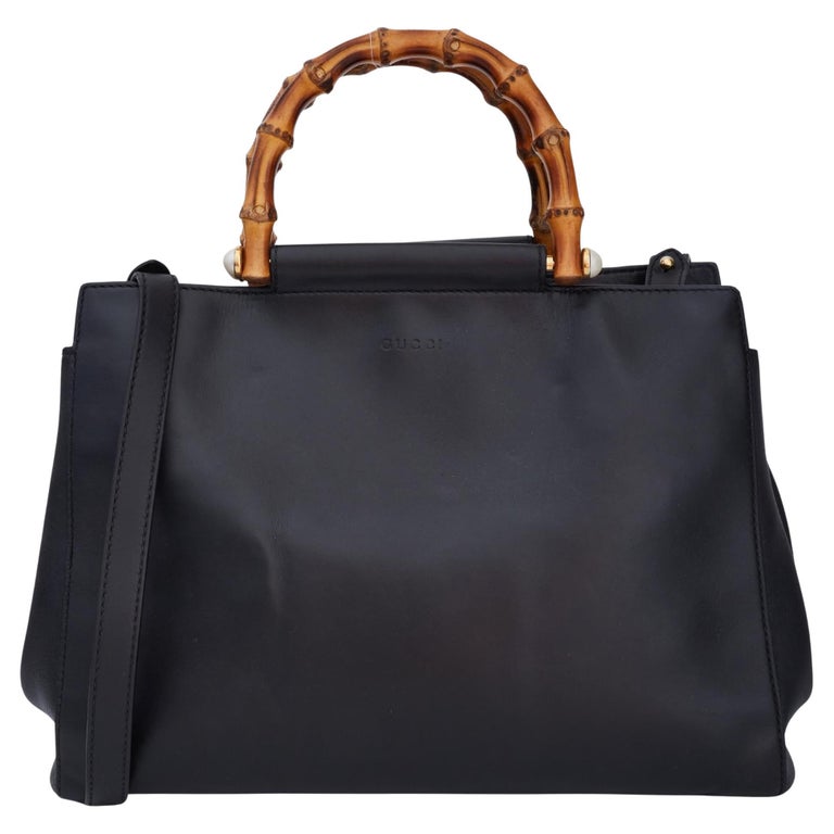 Gucci Nappa Bamboo Black Medium Nymphaea Top Handle Bag (453766) at 1stDibs