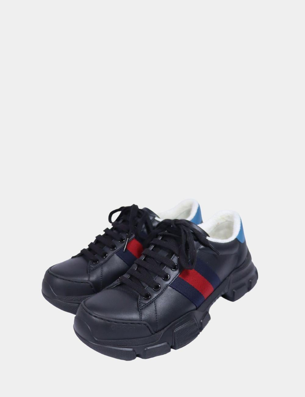 Black Gucci Nathane Leather Sneakers Size EU 39.5 For Sale