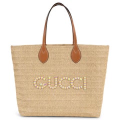 GUCCI natural 2024 LOGO PATCH MEDIUM RAFFIA TOTE Bag