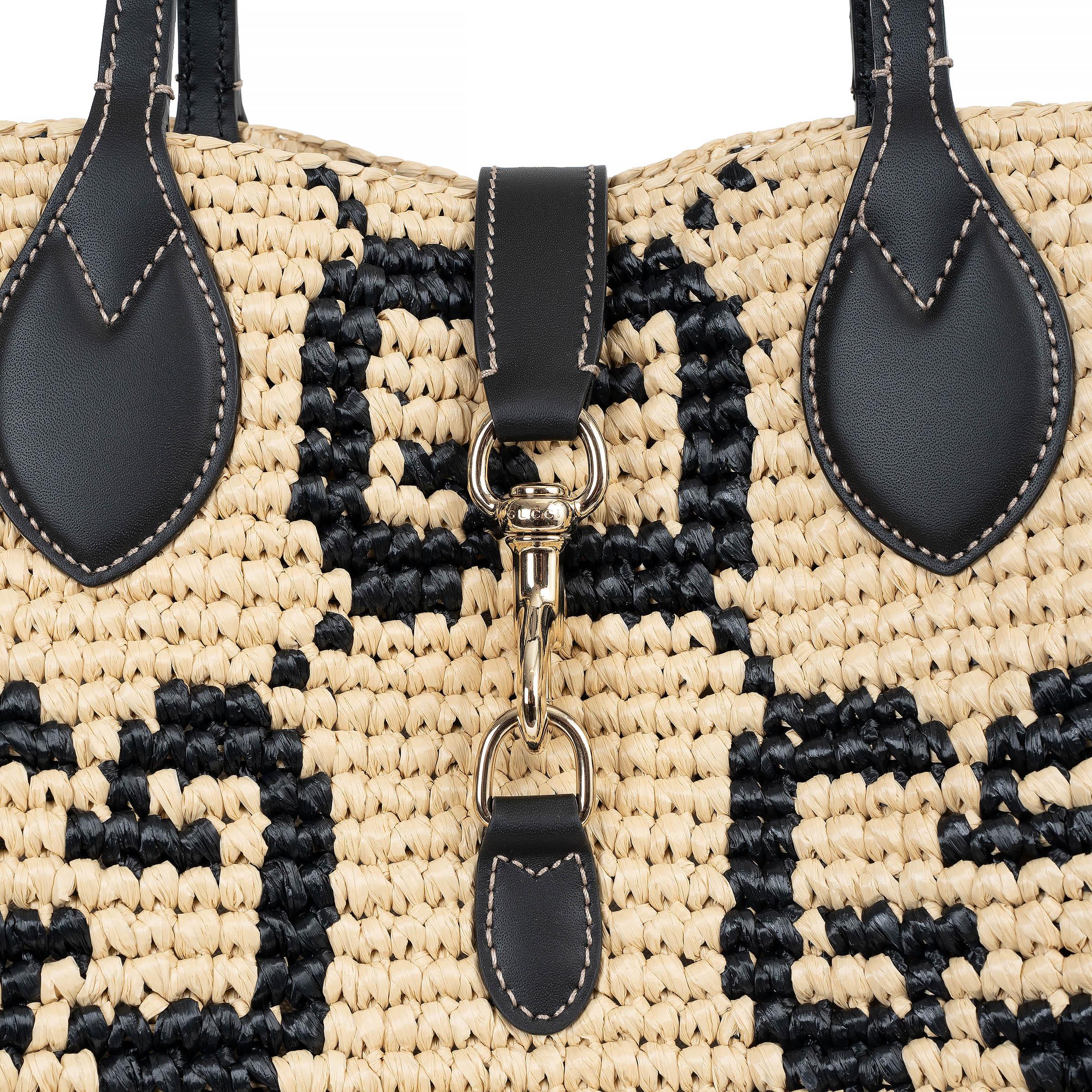 Women's GUCCI natural & black 2025 GG WOVEN MEDIUM TOTE Bag For Sale