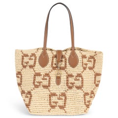 Gucci Borsa TOTE MEDIUM GG WOVEN naturale e marrone 2025