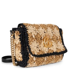 GUCCI natural cream black 2019 GG MARMONT SMALL RAFFIA CROCHET Shoulder Bag