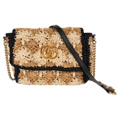GUCCI natural cream black 2019 GG MARMONT SMALL RAFFIA CROCHET Shoulder Bag