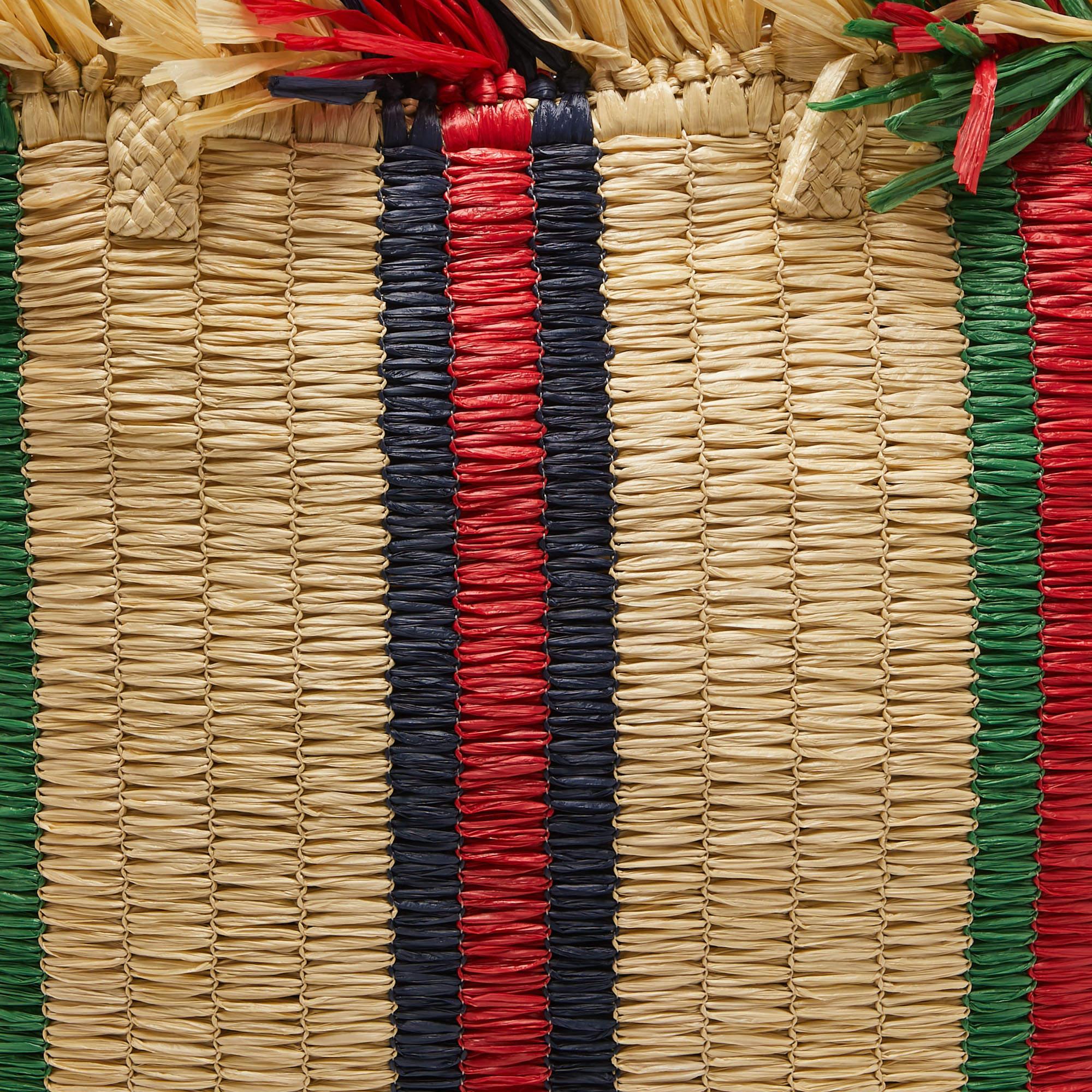 Gucci Natural/Multicolor Woven Straw Cestino Tote For Sale 6