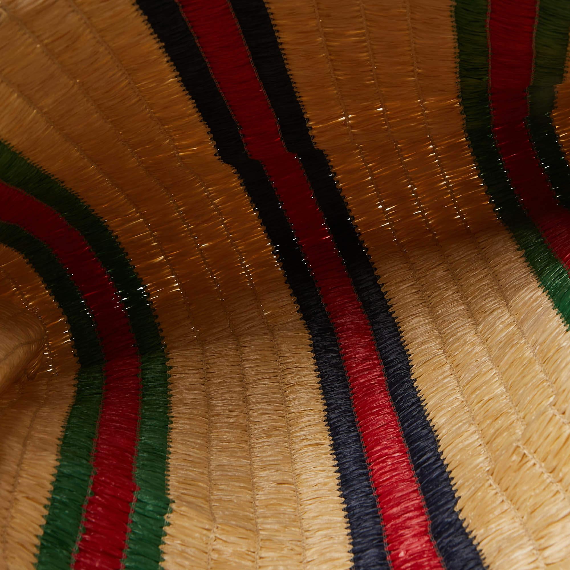 Gucci Natural/Multicolor Woven Straw Cestino Tote For Sale 7