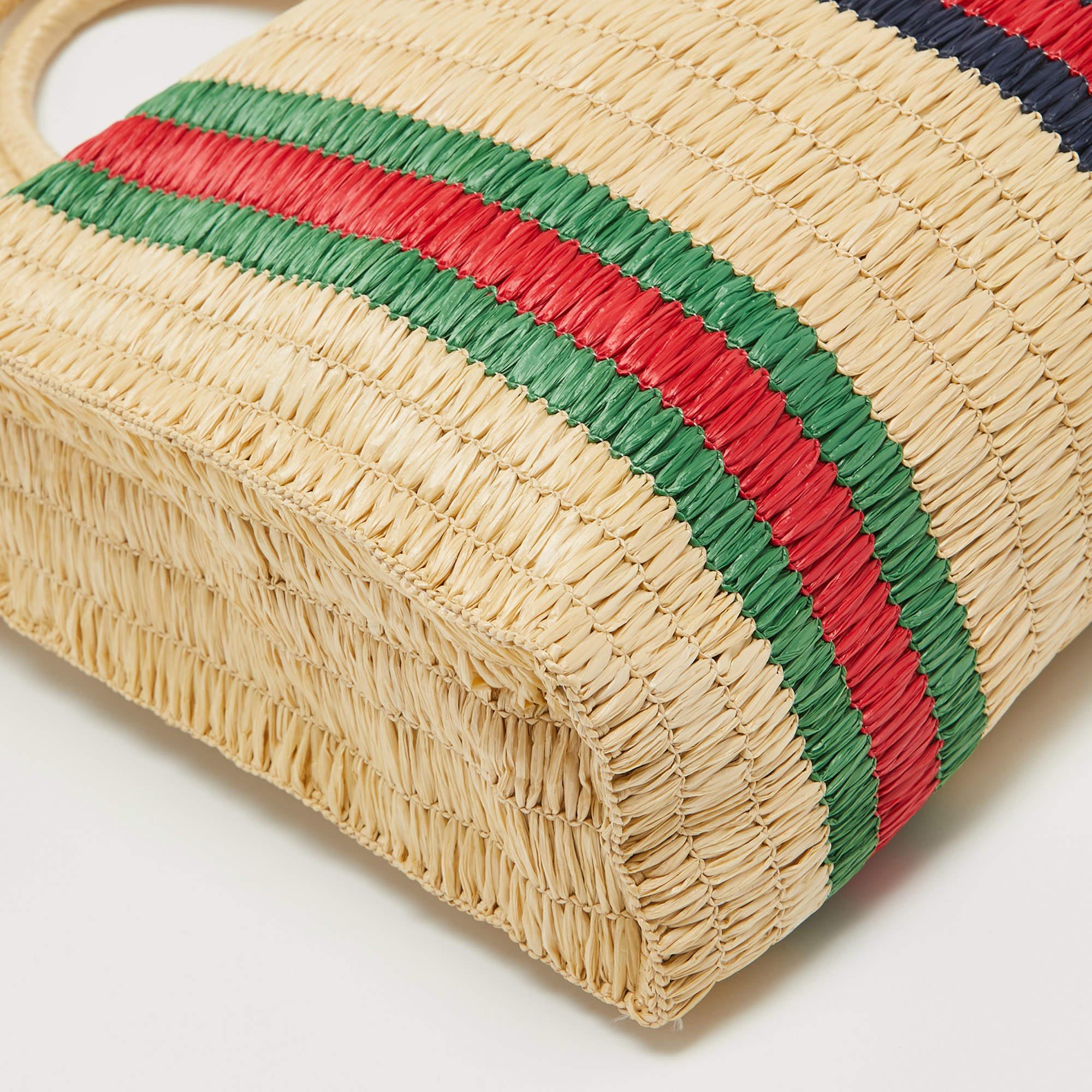 Gucci Natural/Multicolor Woven Straw Cestino Tote 7
