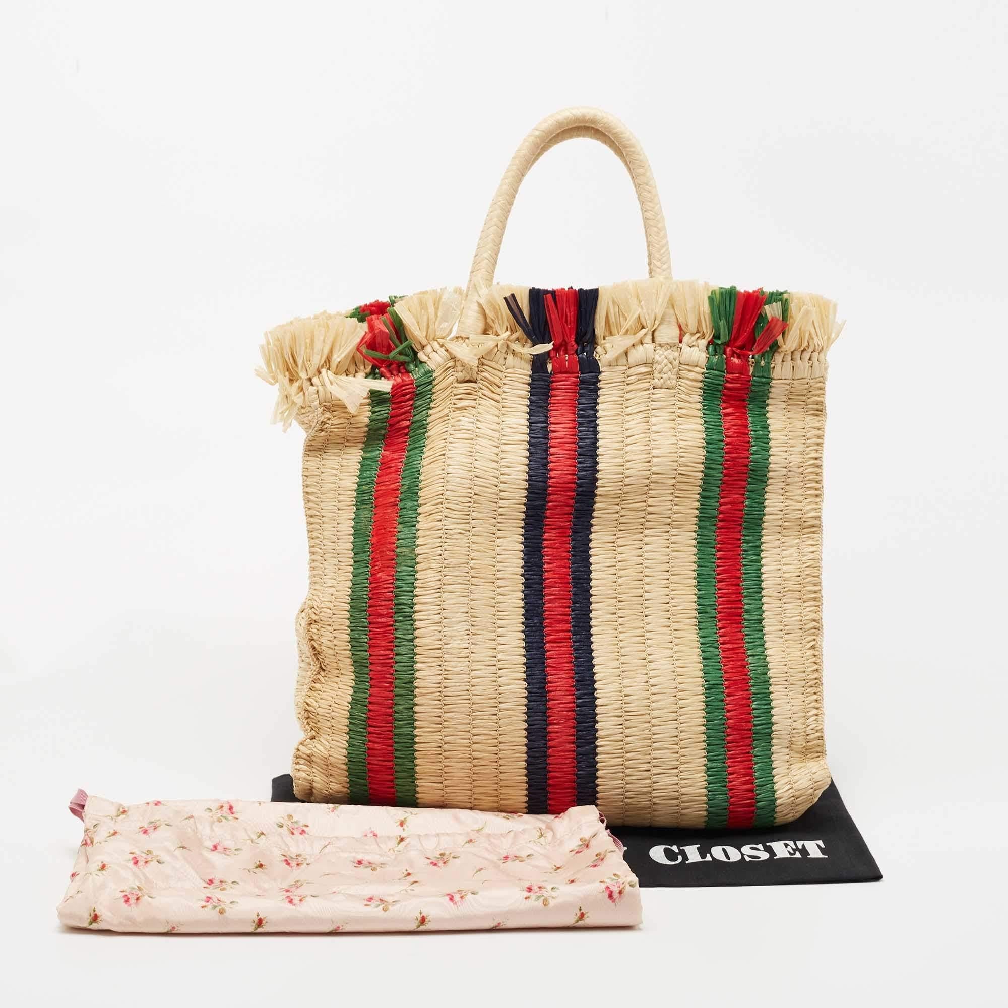 Gucci Natural/Multicolor Woven Straw Cestino Tote 9